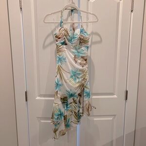 Tropical Asymmetric Dress with Cardigan